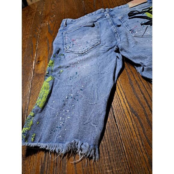 Size 34 Smoke Rise Graffiti Distressed Destroyed  Denim Jean Shorts Streetwear - Picture 7 of 7